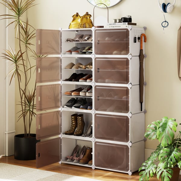 Skoskab, 10-niveauer, 95x32x155 cm, Hvid
