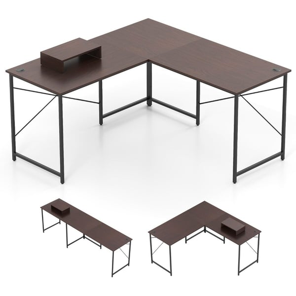 Skrivebord, vendbart L-formet skrivebord, 150x150x75 cm, kaffe