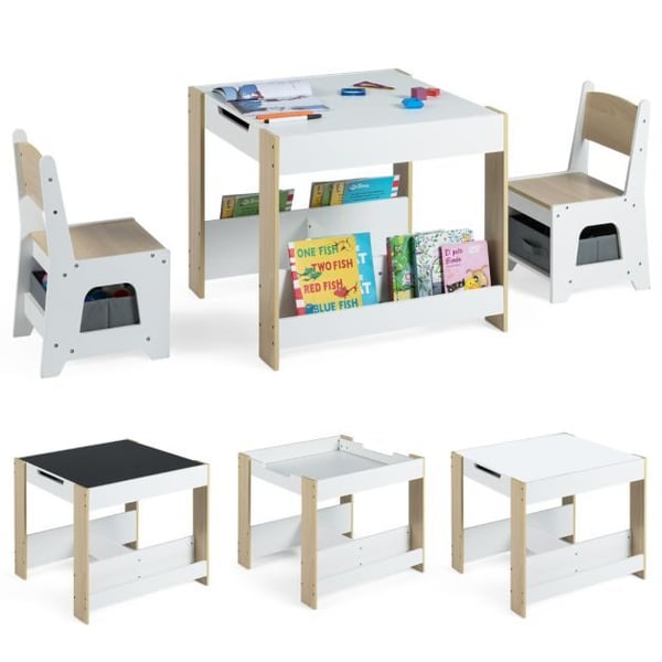 Børnebord og stol sæt, 61x61x56 cm, grå og hvid Børnebord og stol sæt, 61x61x56 cm, grå og hvid