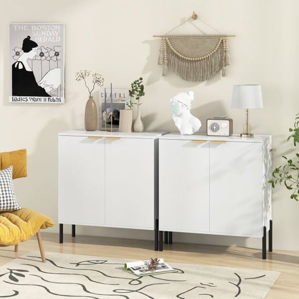 Skænk, 70x37x78 cm, Hvid - materiale: metal, krydsfiner, MDF