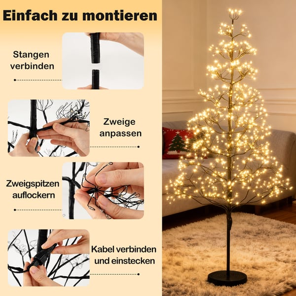 LED-lystræ, 150 cm, sort - materiale: metal, PVC, beton