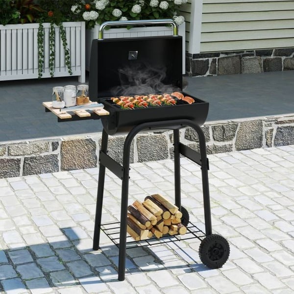 Trækulgrill, 60,9 cm, Sort - materiale: metal, rustfrit stål, bøgetræ