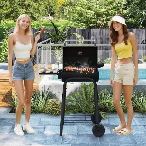 Trækulgrill, 60,9 cm, Sort - materiale: metal, rustfrit stål, bøgetræ