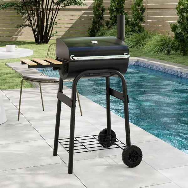 Trækulgrill, 60,9 cm, Sort - materiale: metal, rustfrit stål, bøgetræ