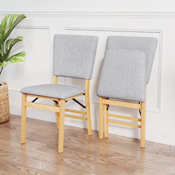Spisestuestol sæt, sammenklappelig armløs køkkenstol med polstret sæde og justerbart ryglæn, 45,7x53,3x86,4 cm, grå