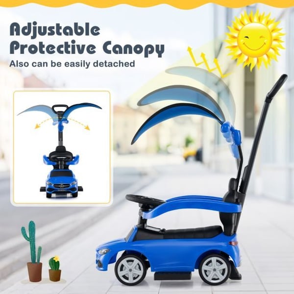 Ride-On skubebil, 3-i-1 justerbar kaleche, 84x39x90 cm, blå