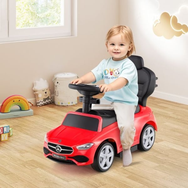 Ride-On skubbebil, 3-i-1 med justerbar kaleche og styrestang, 84x39x90 cm, rød