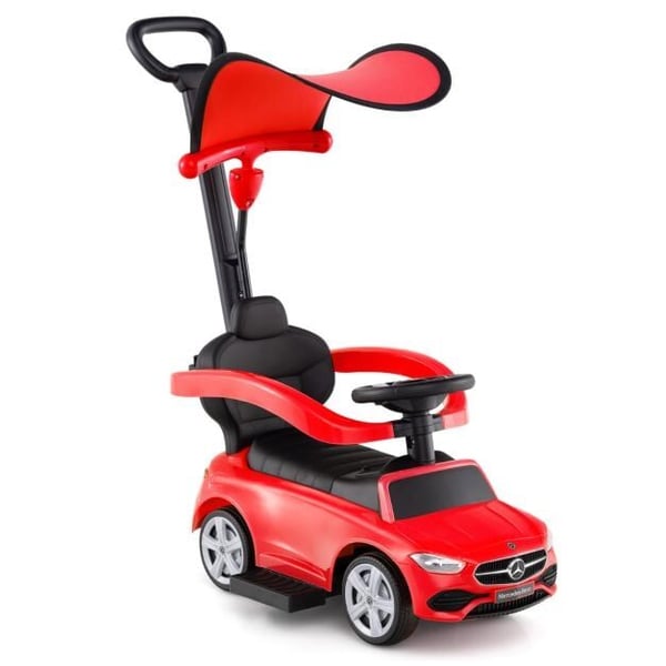 Ride-On skubbebil, 3-i-1 med justerbar kaleche og styrestang, 84x39x90 cm, rød
