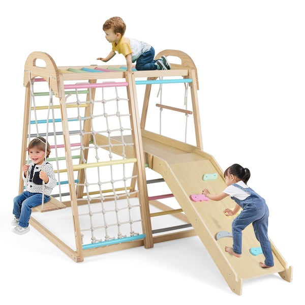 Jungle Gym, Træ Montessori Klatrestativ Legeplads, 198x105x124 cm, Flerfarvet