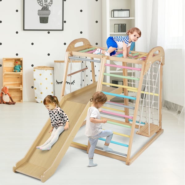 Jungle Gym, Træ Montessori Klatrestativ Legeplads, 198x105x124 cm, Flerfarvet