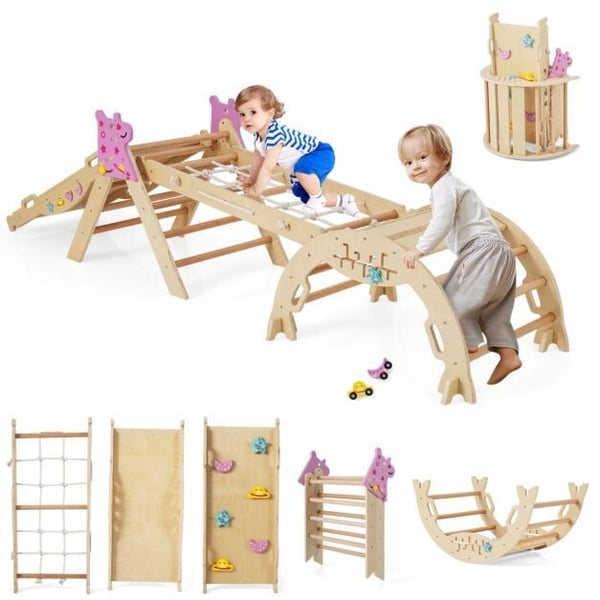 Kiipeilylelusetti, Taitettava puinen Montessori-sisäleikkialue, 73x38x91 cm, luonnollinen