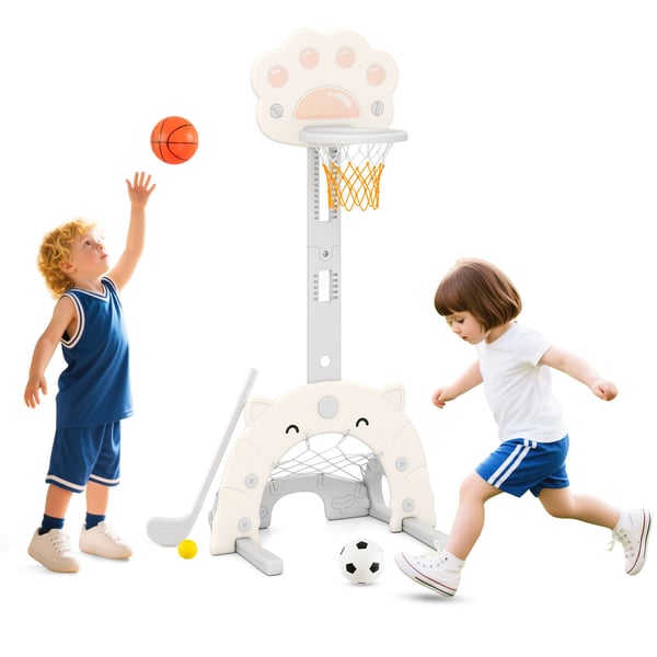 Børne Basketballkurv, 3 i 1 Sportscenter, 64.8x48.3x129.5-151.1 cm, Grå