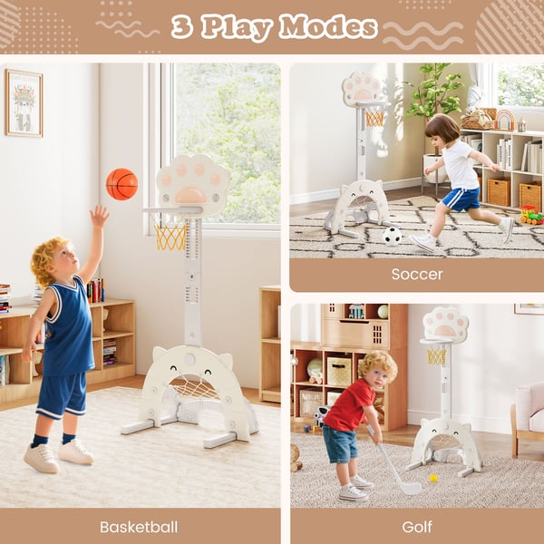 Børne Basketballkurv, 3 i 1 Sportscenter, 64.8x48.3x129.5-151.1 cm, Grå