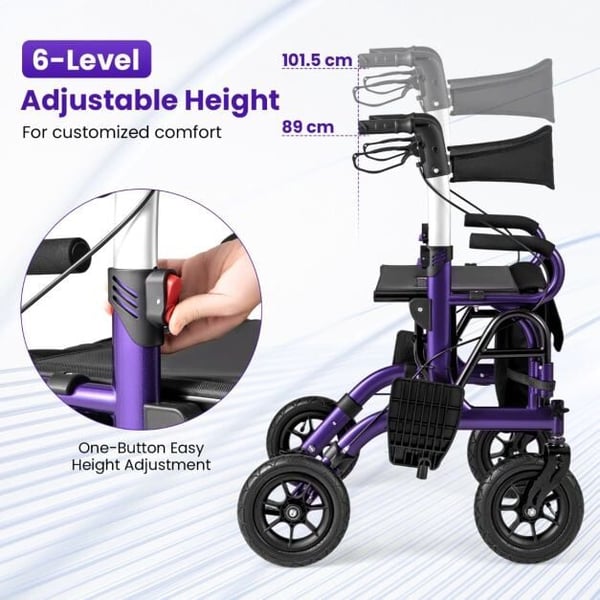 Rollaattori istuimella, 64x103x101.5 cm, violetti