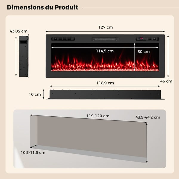 Elektrisk Pejs, 91,4x10x46 cm, Sort