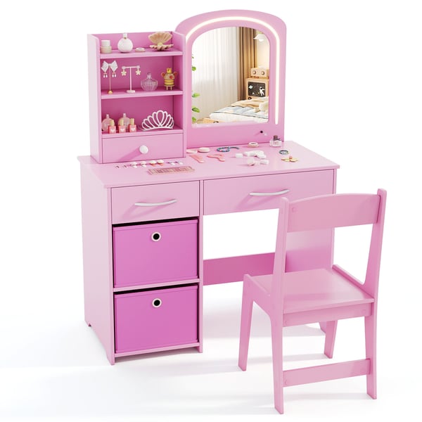 Børnesminkebordssæt, 80x40x108,5 cm, Pink
