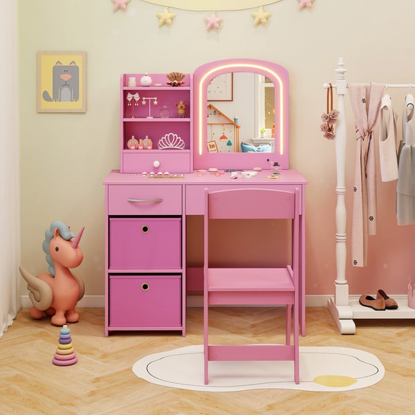 Børnesminkebordssæt, 80x40x108,5 cm, Pink