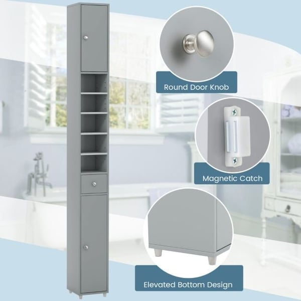 Badeværelsesskab, 20x20x180 cm, Grå