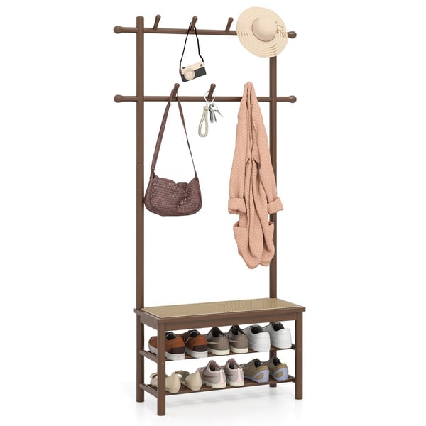 Tøjstativ med bænk og skoopbevaring, 71x30x170 cm, Brun Tøjstativ med bænk og skoopbevaring, 71x30x170 cm, Brun