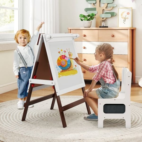 Børne staffeli og stol sæt, 55x48x75-94 cm, brun