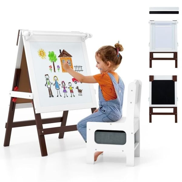 Børne staffeli og stol sæt, 55x48x75-94 cm, brun