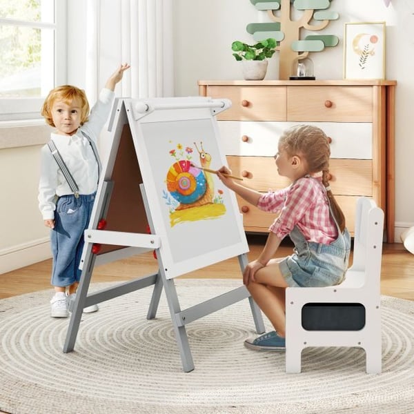 Lasten piirustusteline ja tuolisetti, 55x48x75-94 cm, harmaa