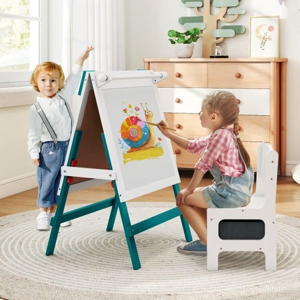 Børnestaffeli og stol sæt, 55x48x75-94 cm, Grøn