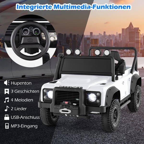 Elektrisk legebil til børn, Land Rover Defender, hvid