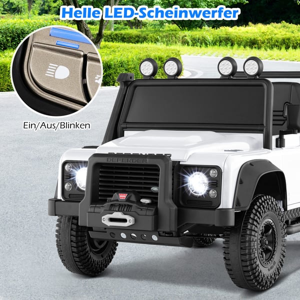 Elektrisk legebil til børn, Land Rover Defender, hvid