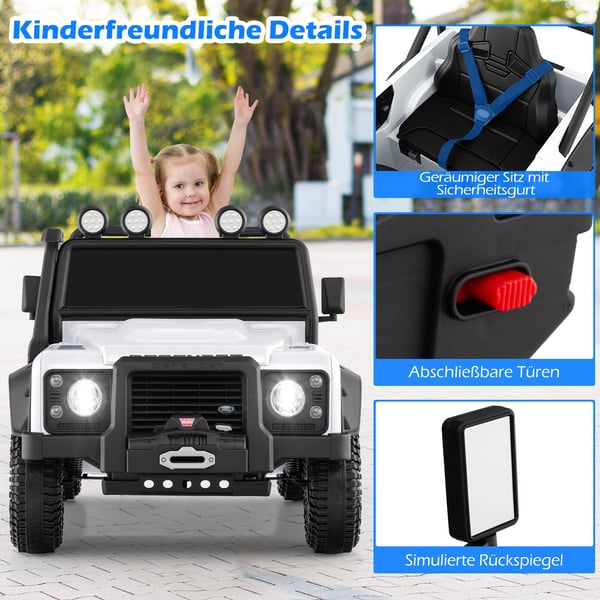 Elektrisk legebil til børn, Land Rover Defender, hvid