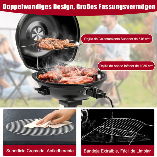Elektrisk BBQ Grill, 52x44x82 cm, Sort