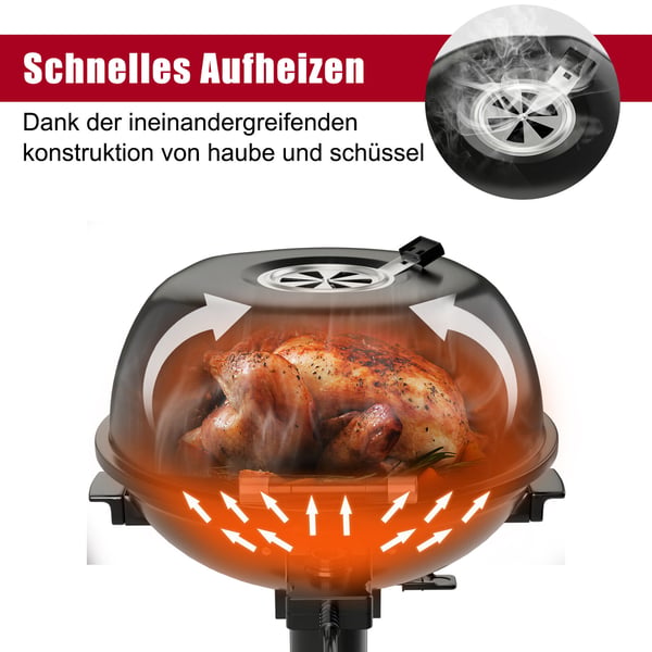 Elektrisk BBQ Grill, 52x44x82 cm, Sort