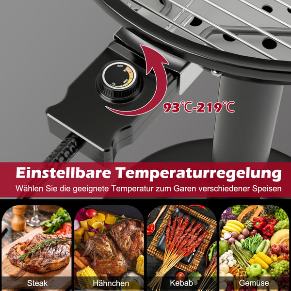 Elektrisk BBQ Grill, 52x44x82 cm, Sort