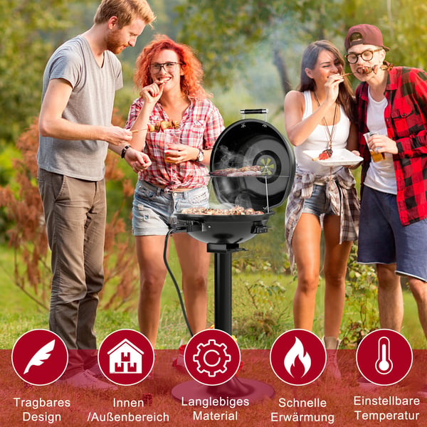Elektrisk BBQ Grill, 52x44x82 cm, Sort