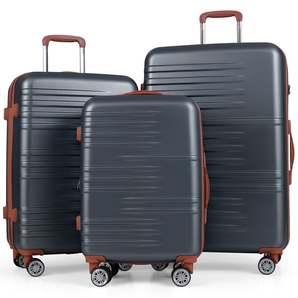 Kuffertsæt, 3-delt hardcase kuffertsæt, 40x23x58 cm, grå