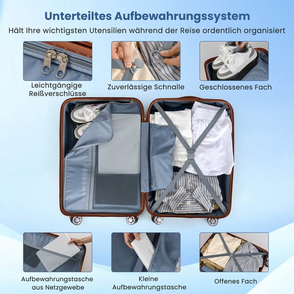 Kuffertsæt, 3-delt hardcase kuffertsæt, 40x23x58 cm, grå