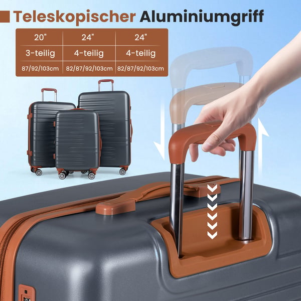 Kuffertsæt, 3-delt hardcase kuffertsæt, 40x23x58 cm, grå