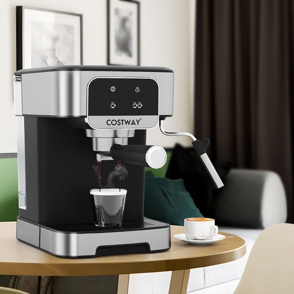 Espressomaskine, 26x21x28 cm, sort og sølv