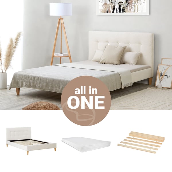 Säng med stoppad gavel, Home, 145,5x95x211 cm, Beige