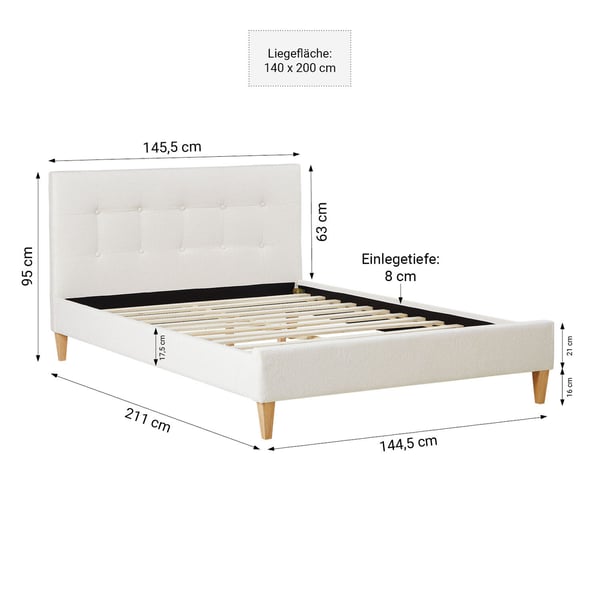Säng med stoppad gavel, Home, 145,5x95x211 cm, Beige