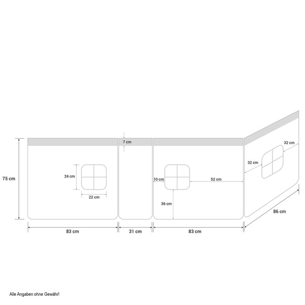 Sengegardin, Home, 197x86x75 cm, Sort