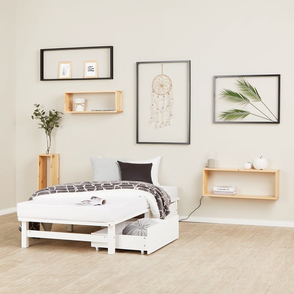 Seng, Home, Massivtræs palle-seng med skuffer, 90x200x28 cm, Hvid