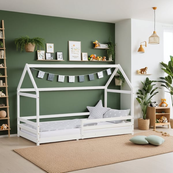 Barnsäng, Home, Hussäng med barriärer, 206x141x97 cm, Vit