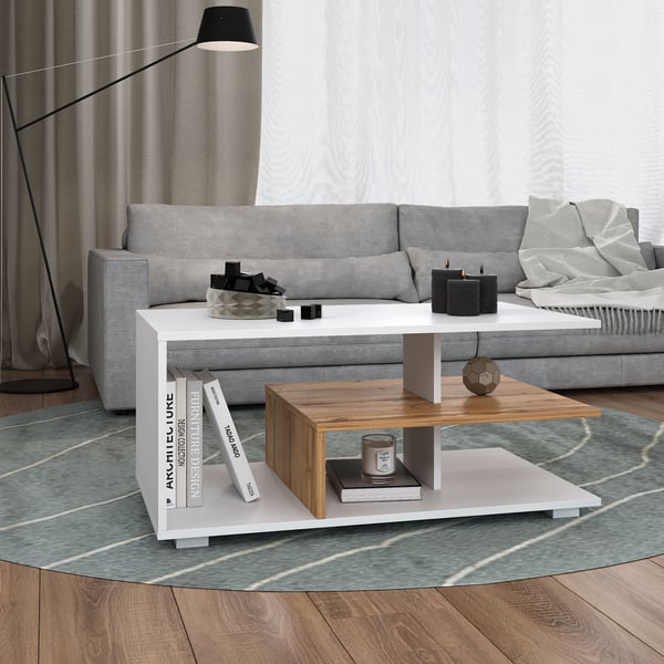 Sohvapöytä, Home, 90x41x50 cm, valkoinen, ruskea
