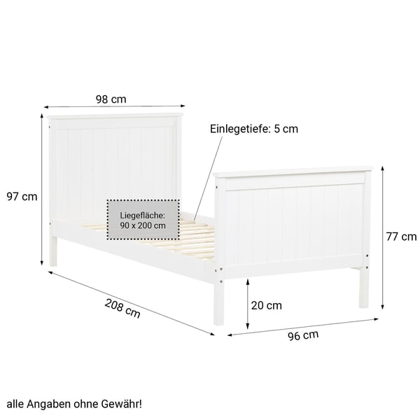 Sängram, Home, 98x208 cm, Vit