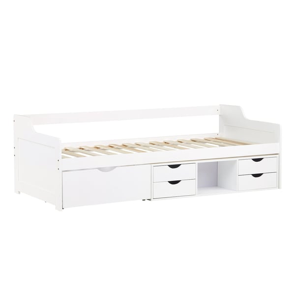 Yhden hengen sänky säilytyslaatikoilla, Home, 96x205x66 cm, valkoinen