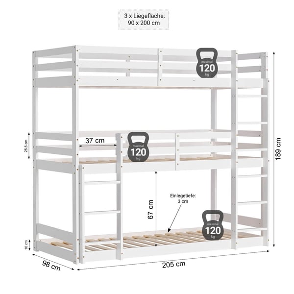 Tremandseng, Home, 205x189x98 cm, Hvid