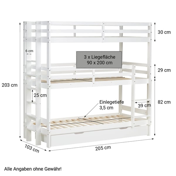 Tremandseng, Home, 205x203x103 cm, Hvid