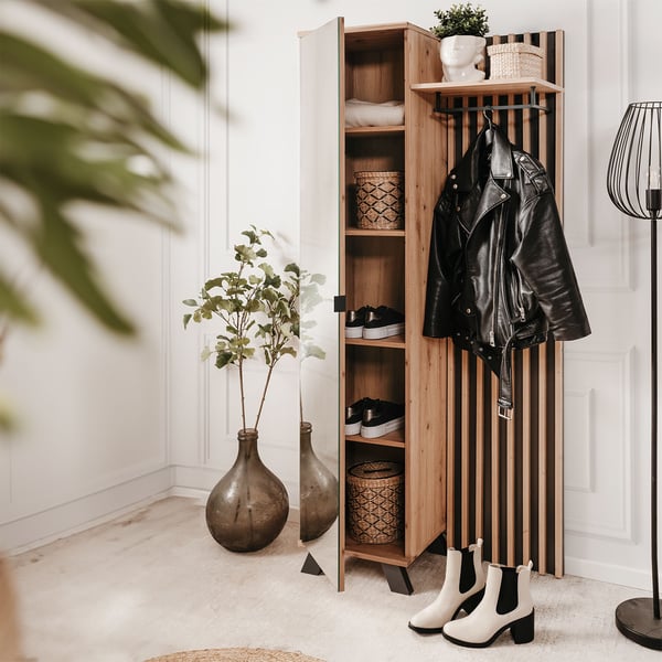 Hallgarderob med spegel, Home, 80x190x37 cm, Brun