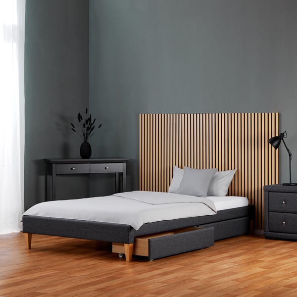 Säng med stoppad gavel, Home, 145x32x210 cm, Grå
